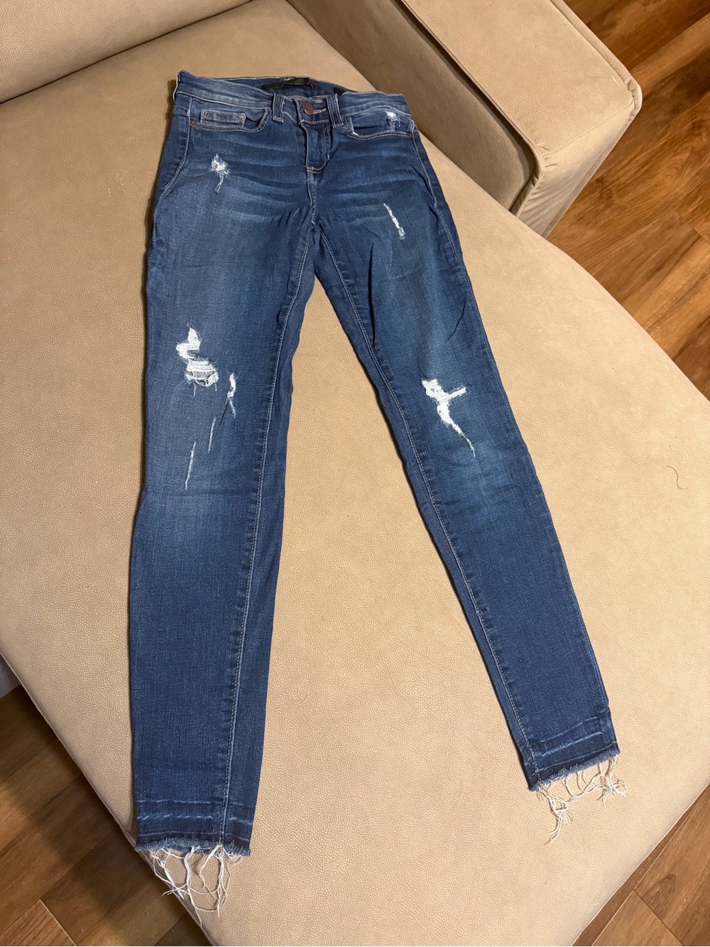 Dark Blue Distressed Skinny Jeans - Women's Stretch Denim
